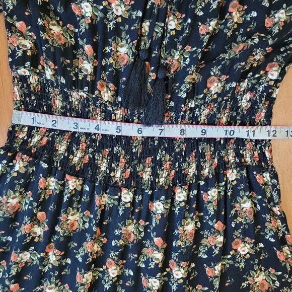 Justify small dark floral milkmaid dress long sleeve peasant style boho mini - Picture 9 of 11